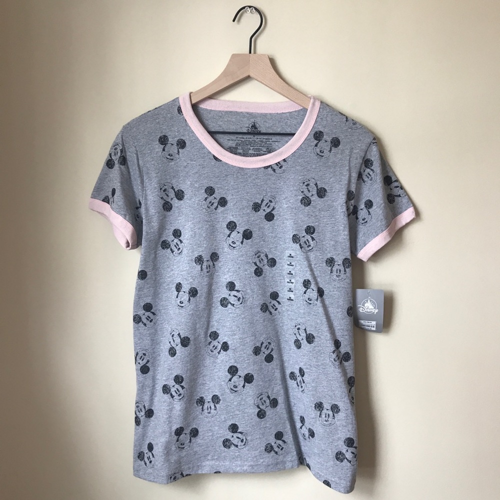 Disney Mickey Mouse Ringer Pink & Gray Tee NWT